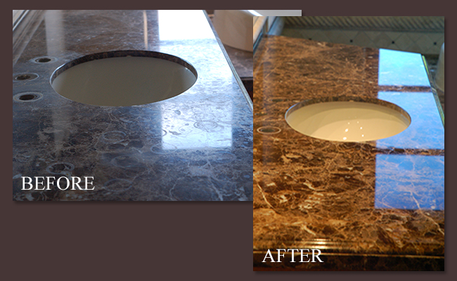 Marble Vanity Before and After Polishing