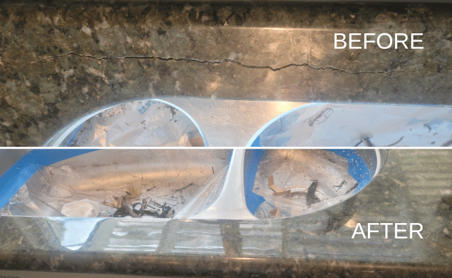Before and after view of granite